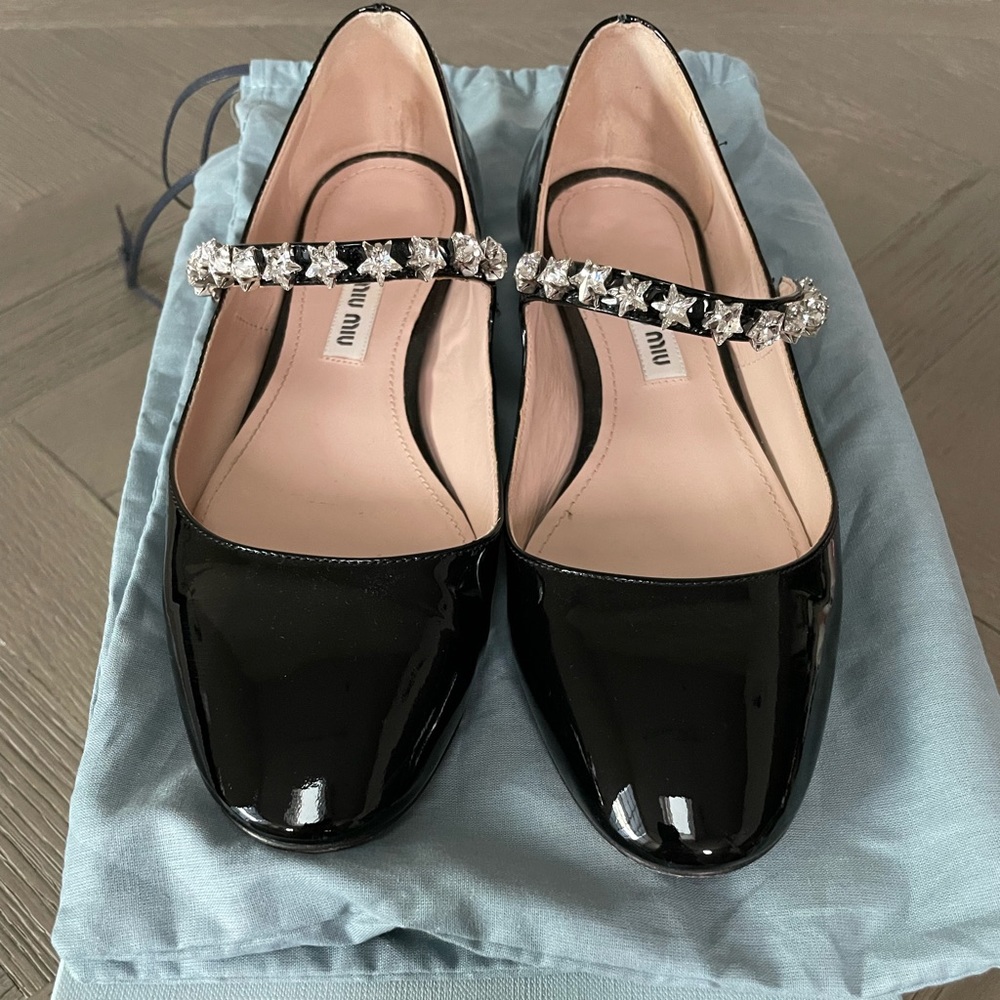 Miu Miu Mary Jane Ballet Flats in Patent Black, size 36
